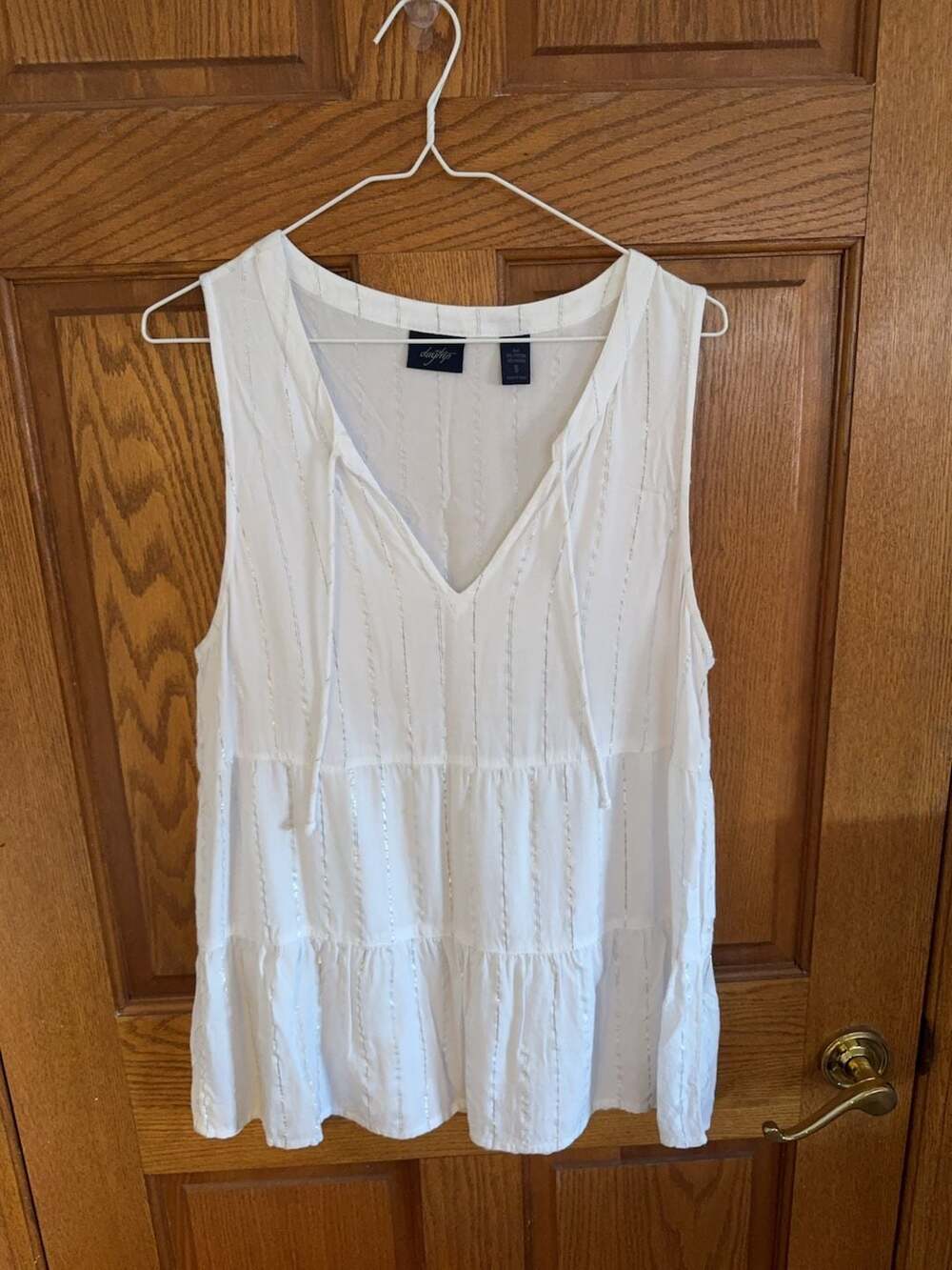 Daytrip Women's Sleeveless Tiered Metallic Stripe Tank Top White Size S